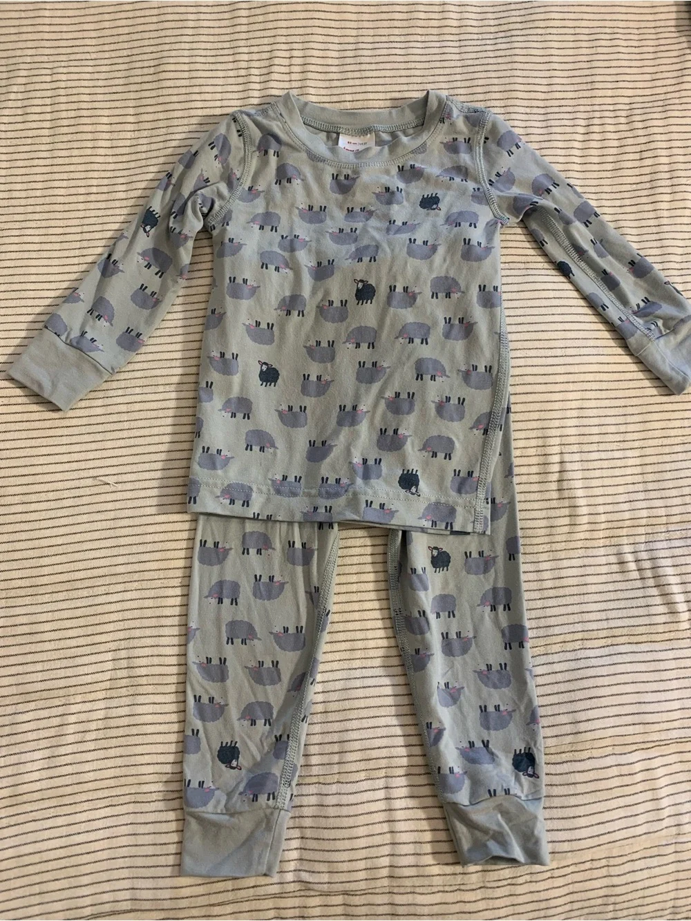 Hanna Andersson Light Blue Sheep Print Pajama Set 2T Oeko Tex Tencel